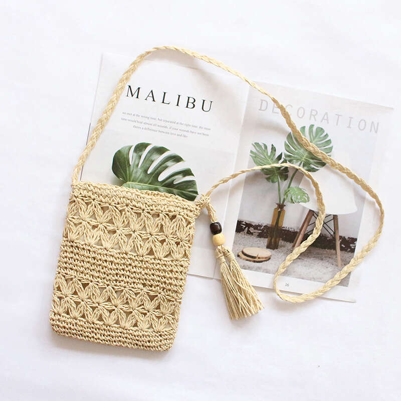 Handmade Beach Bag Straw New Single Shoulder Crossbody Women's Hand Woven Beach Bag, Hollowed Out Tassel Artistic Leisure Versatile Small Bag Kq2