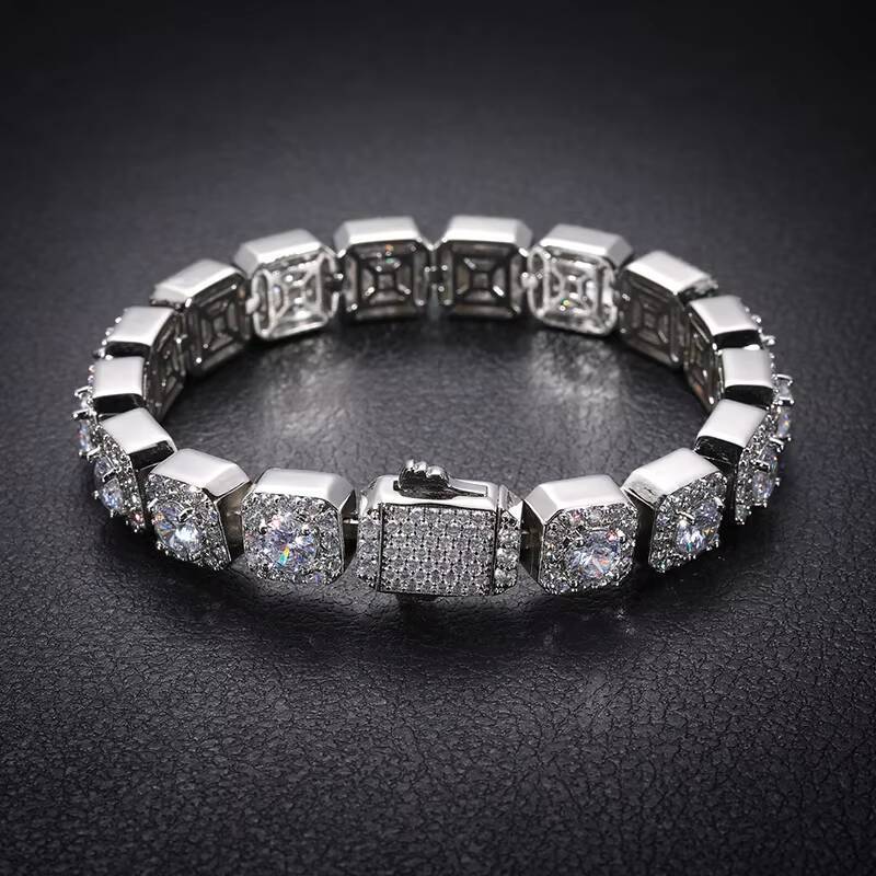 Dropshipping Fashion Men Jewelry Fine Iced Out 10mm 925 Sterling Silver VVS Moissanite Tennis Chain Bracelet