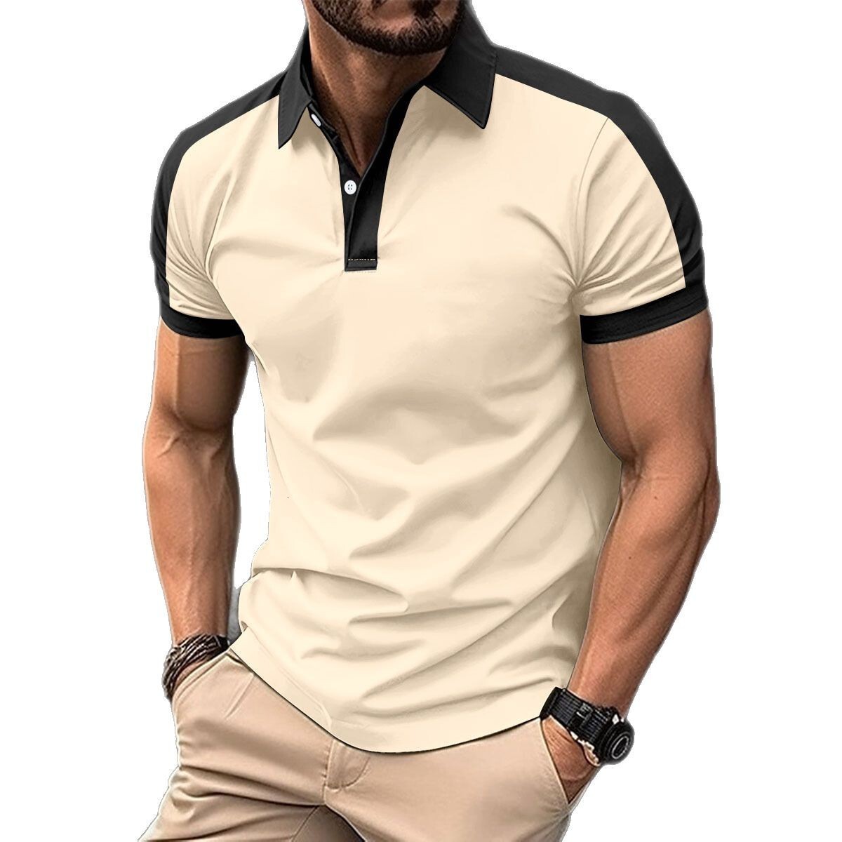 2025 casual spring and summer new style pullover collar printed button short sleeved polo shirt men's batch