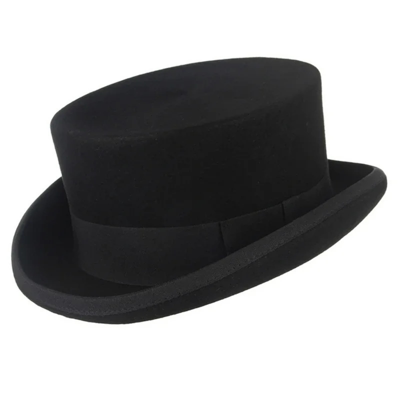 Roll Brim Fedora Hat for Adult Fashion Black Color Panama Hat Magician Wool Hat Cosplay Costume Unisex Flat Top Hat 6XDA 250407