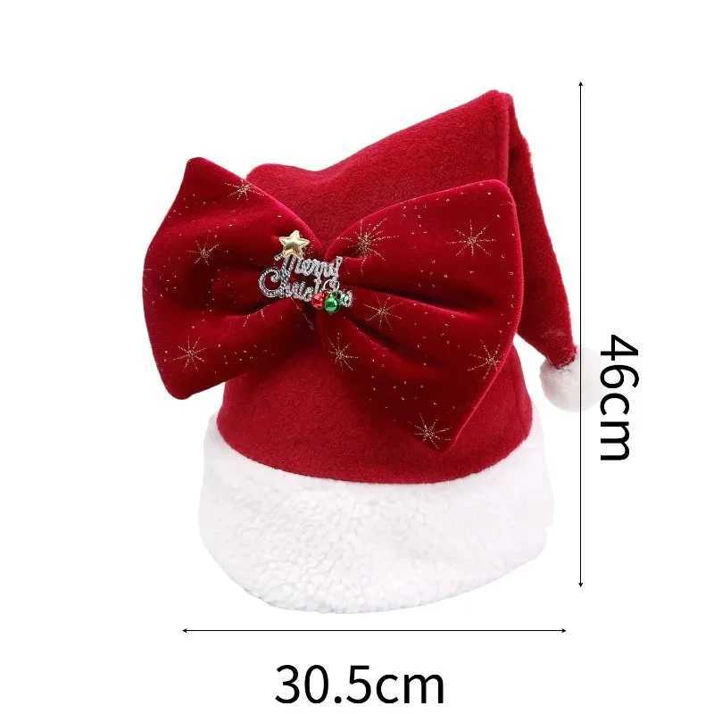 4/1x Soft Velvet Plush Large Bow Santa Claus Hat Caps Merry Christmas Hats for Women Adults Thickened New Year Party Decor Gift Y251115