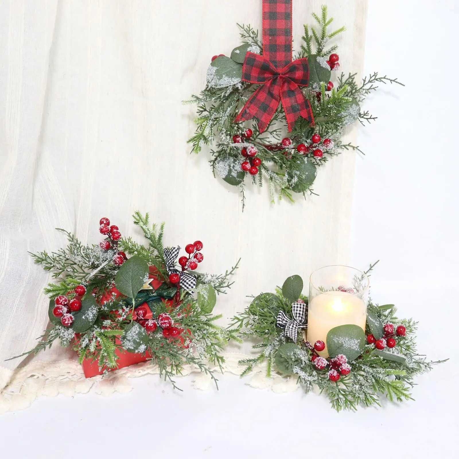 Candle Wreath Christmas Decor Table Centerpieces Table Wreath Rings Kitchen Centerpieces for Kitchen Dining Desktop FireplaceM251115