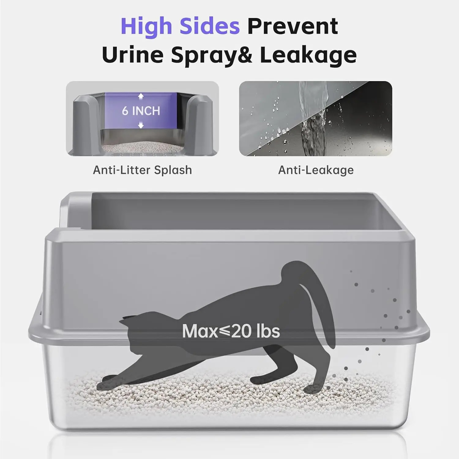 Enclosed Stainless Steel Cat Litter Box with Lid Odorless XL Metal Litter Box for Big Cats Extra Large Kitty Litter Box 250414