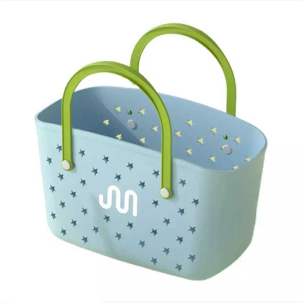 Summer Colorful Beach Bag Plastic Waterproof Bathroom Storage Basket Large Capacity DIY Handbag Bathroom Basket W250415