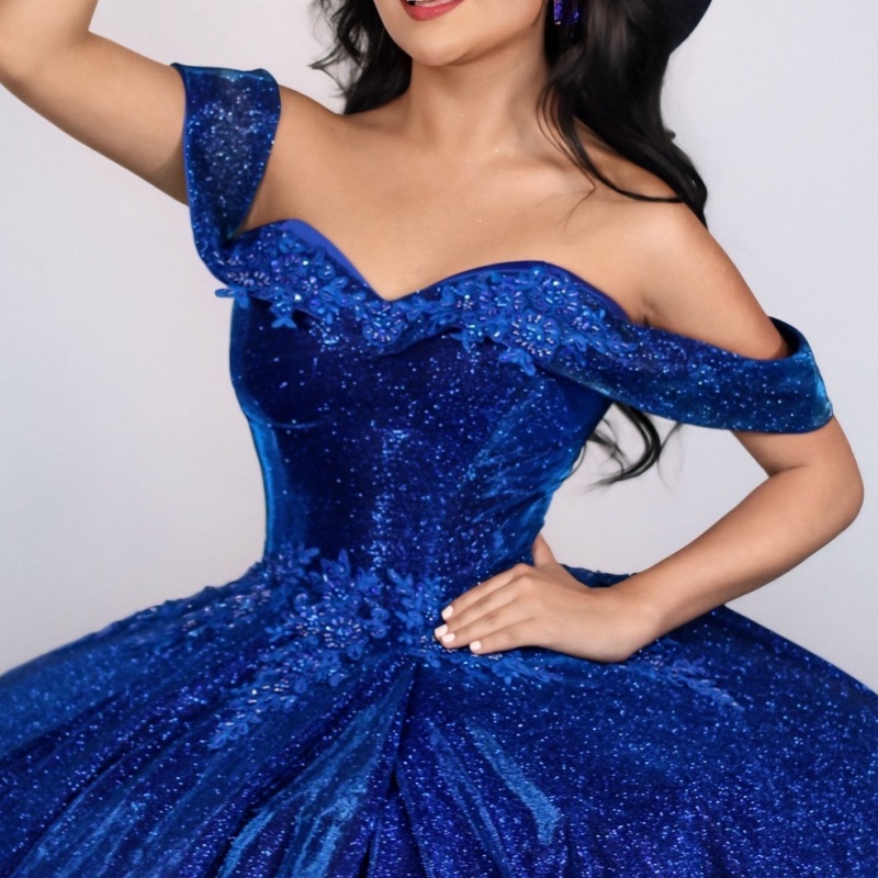 Royal Blue Shiny Princess Quinceanera Dresses Off Shoulder Sequin Applique Beading Tull Sweet 16 Dress Ball Gown Vestidos 15 Anos