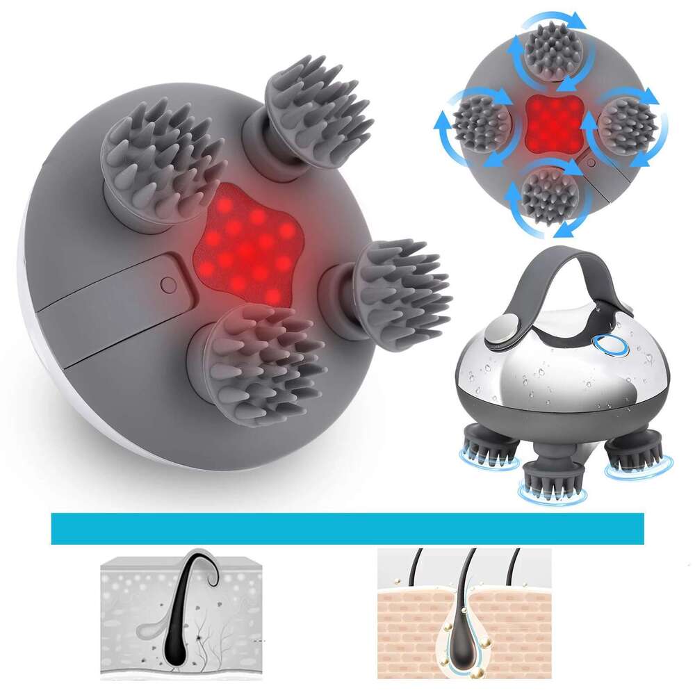 Portable Head Massager with 8 Silicone Massage Heads Scalp Kneading Vibrating Device USB Charging for Hair Growth Stress Relax