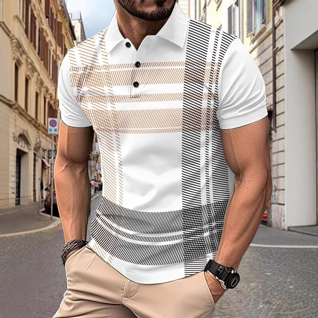 Fast selling Spring and Autumn Fashion Mens Polo Shirt Printed Striped Mens Sports Polo Shirt