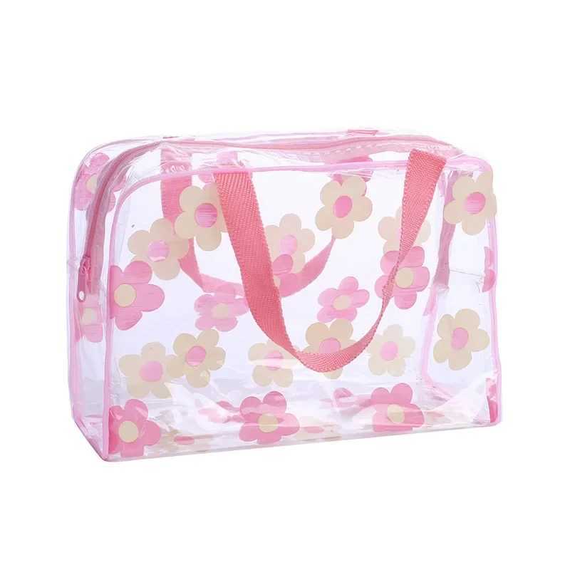 Transparent PVC Makeup Bag Portable Womens Flower Waterproof Makeup Bag Travel Wing Toilet Shower Storage BagXJ250415