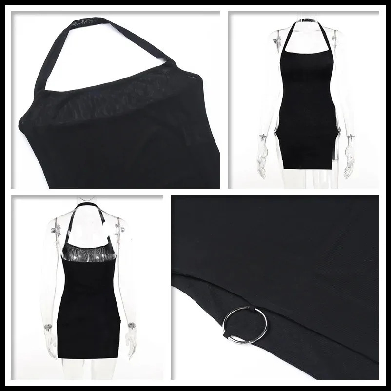 Summer black n sense one-piece skirt wrap hip slip dress holiday style Spice sexy slit slim halter dress woman 250415