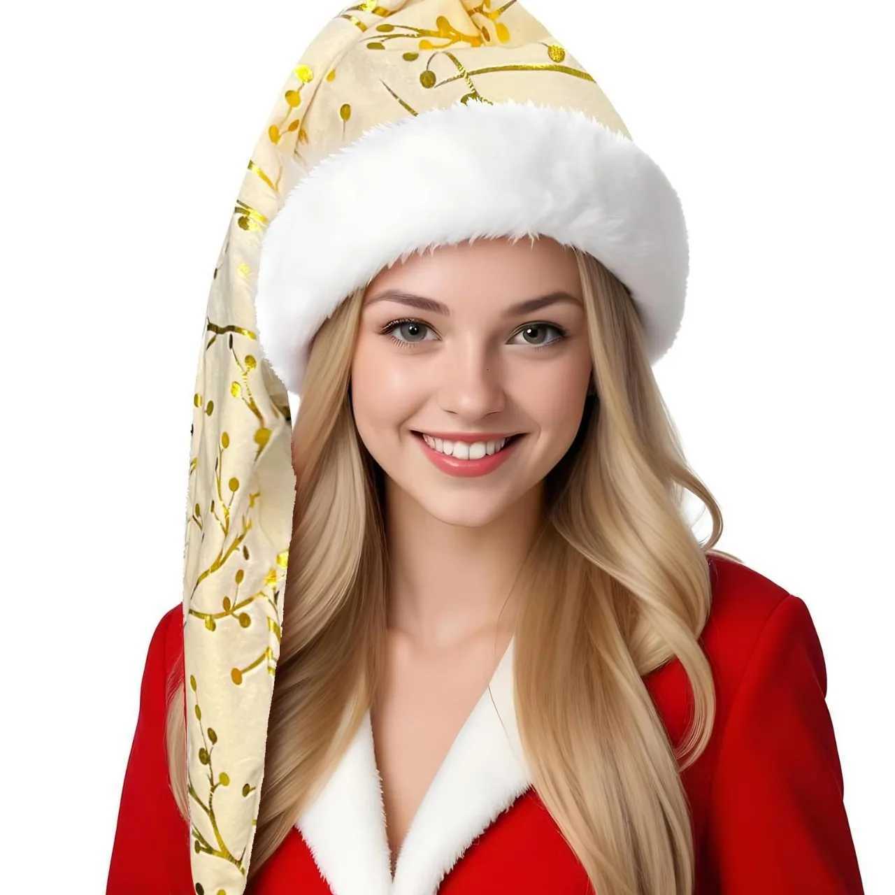 Extended Christmas Hat with Imitation Gold-Stamped Pattern Christmas Party Costume Matching Santa Hat Shooting Props Accessories Y251115