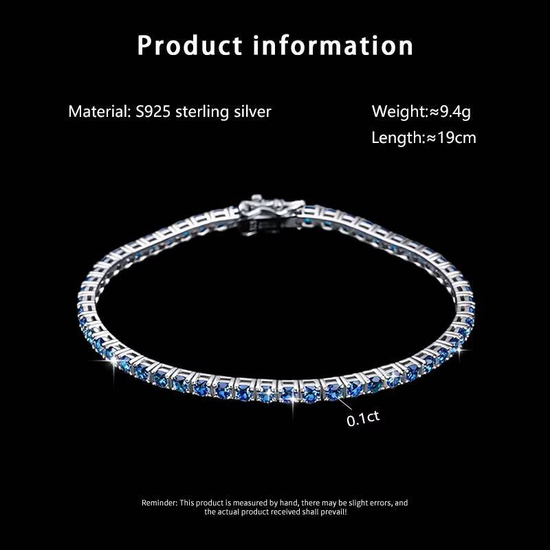 Pass test Pen With GRA 925 Silver HipHop Ice Out Blue Moissanite 3mm Tennis Chain Vvs D Color Green Moissanite Tennis Bracelet