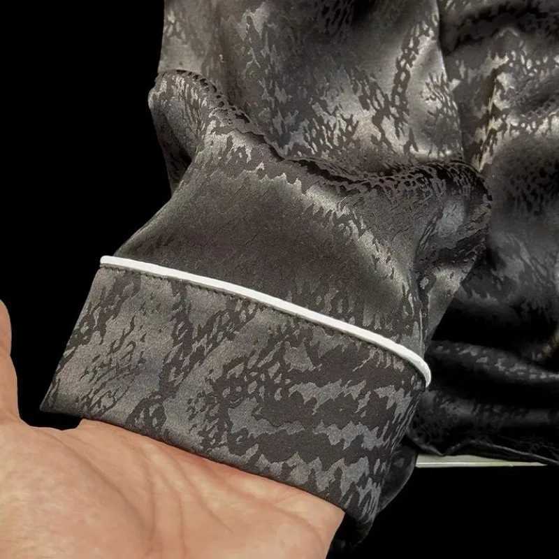 Mens sleepwear ice silk spring and summer home clothing young summer loose new sleepwear long sleeved oversized casual suit setXJ250415