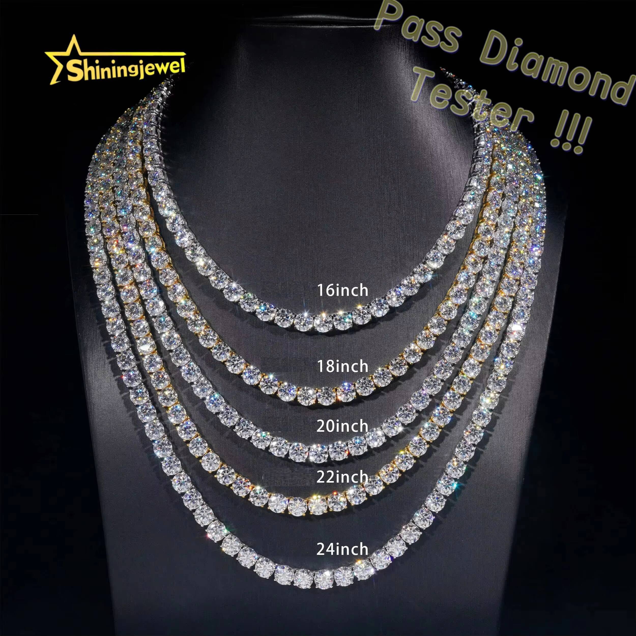 Large Stock Hip Hop Jewelry 925 Sterling Silver Fashion Necklaces 2mm 3mm 4mm 5mm 65mm 8mm VVS Iced Out Moissanite Tennis Chain