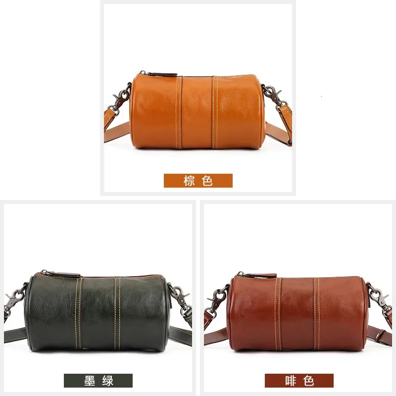 Shoulder bag cylindrical womens bag cow leather cross body large capacity retro ethnic style column bag 250410