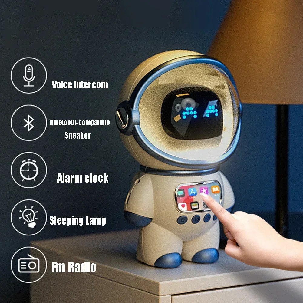 Smart astronaut portable stereo interactive audio Bluetooth compatible speaker mini speaker with alarm clock creative gift 250414
