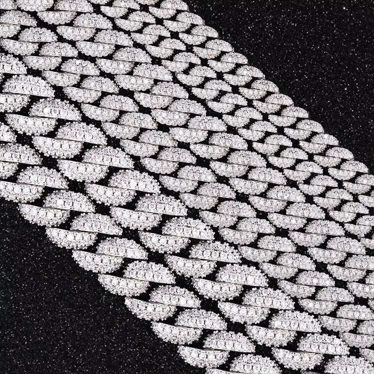 Hip Hop Iced Out 925 Sterling Silver 9mm Wide Paved Moissanite Diamond Cuban Link Chain Bracelet for Men Woman