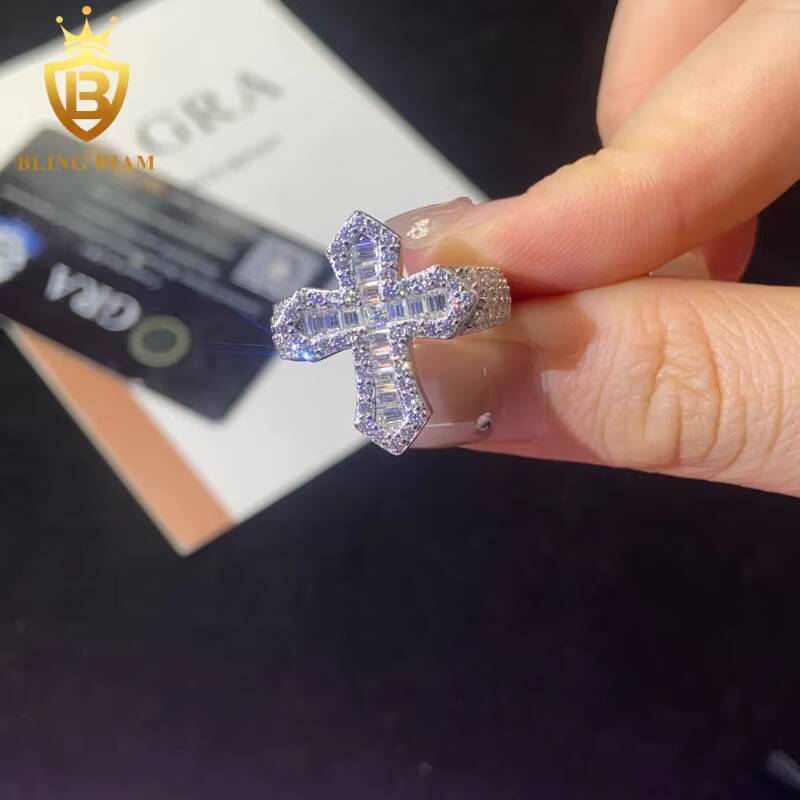 925 Sterling Silver Moissanite Rings Cross Shape Ring Iced Out Moissanite Hip Hop Jewelry High Quality Diamond Pass Diamond Test