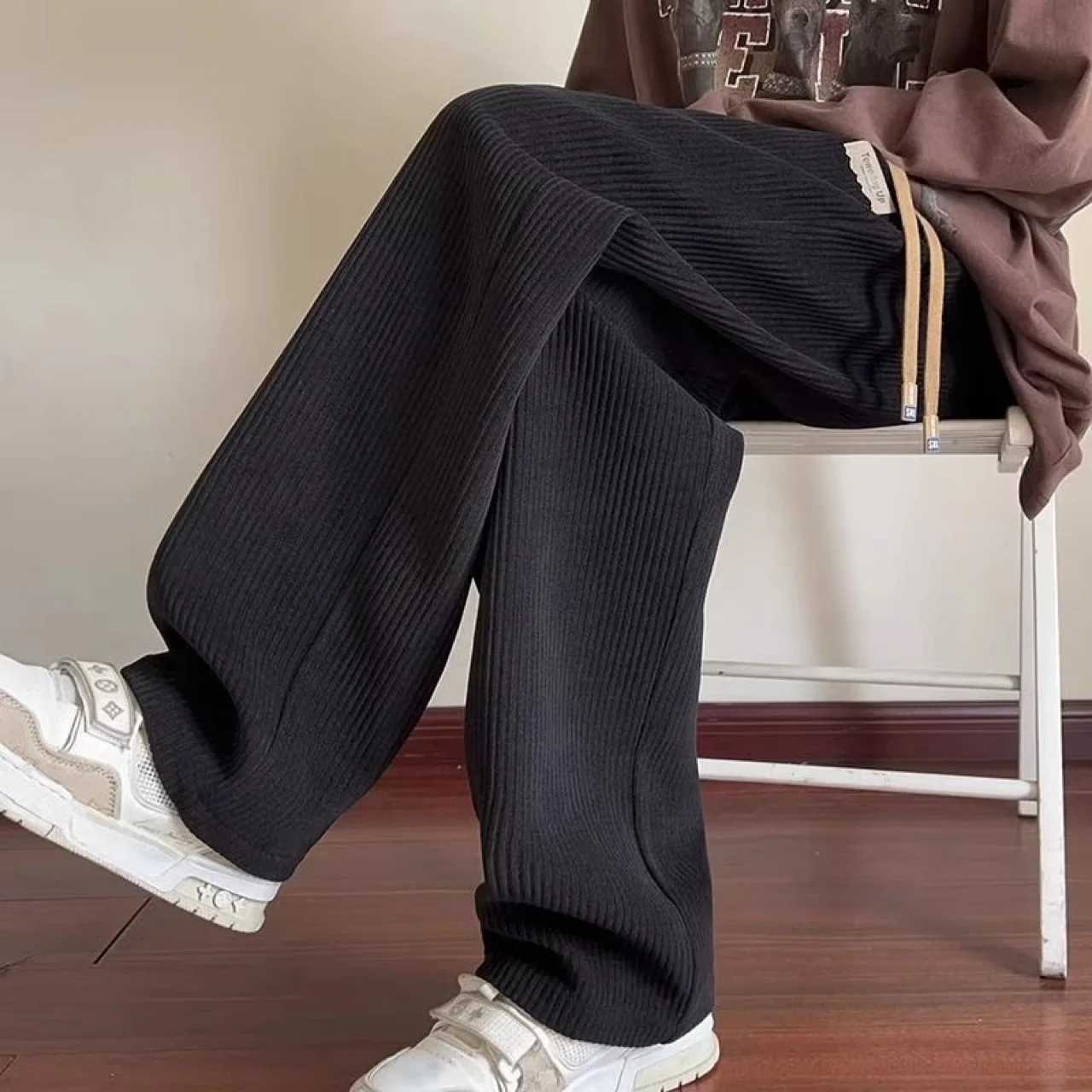 Corduroy Casual Men Loose Wide Leg Sweatpants Textured Straight PantsXJ251114
