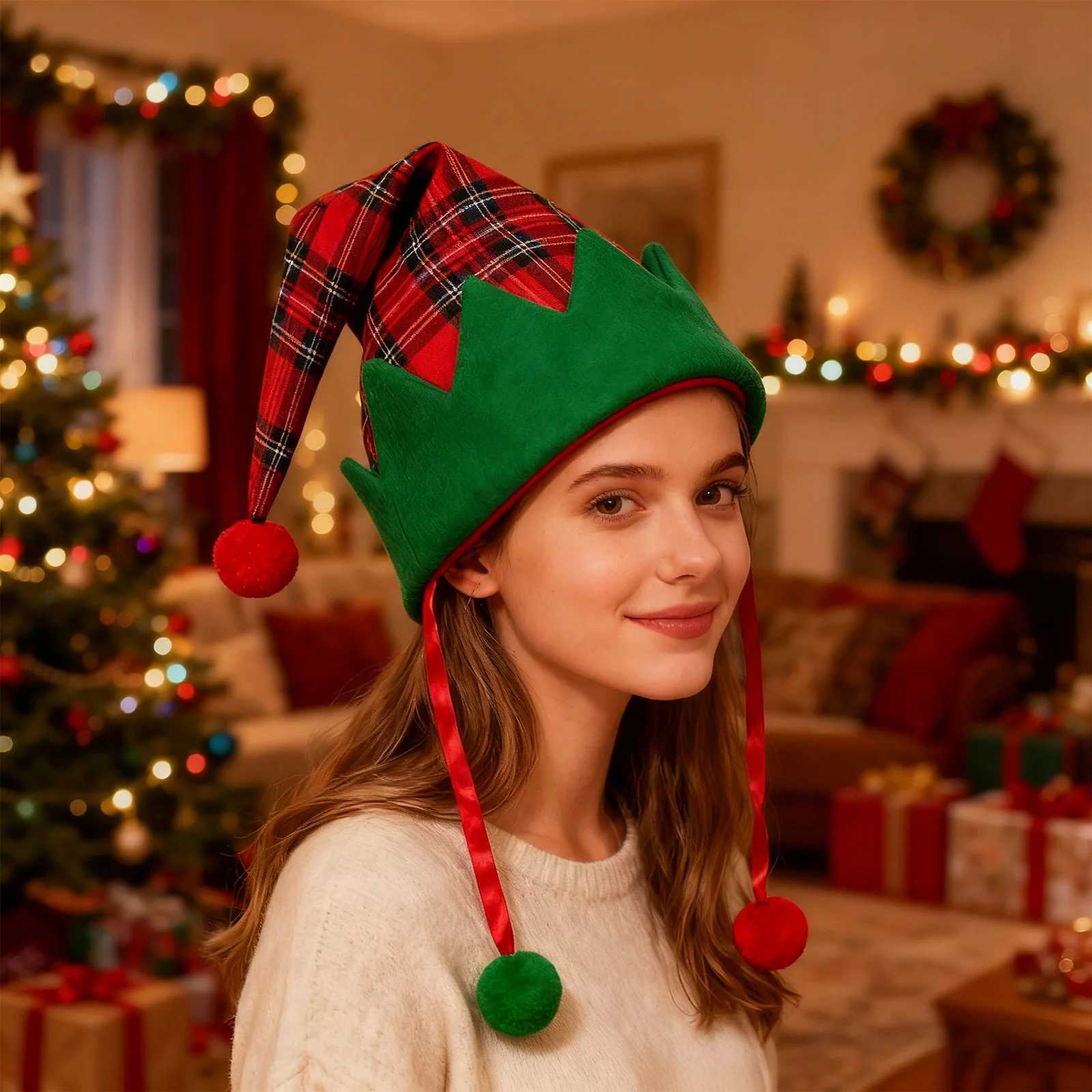 New Christmas Hat Christmas Atmosphere Hat With Ball Headdress Children Adults Christmas Gifts Holiday Party Decoration Supplies Y251115