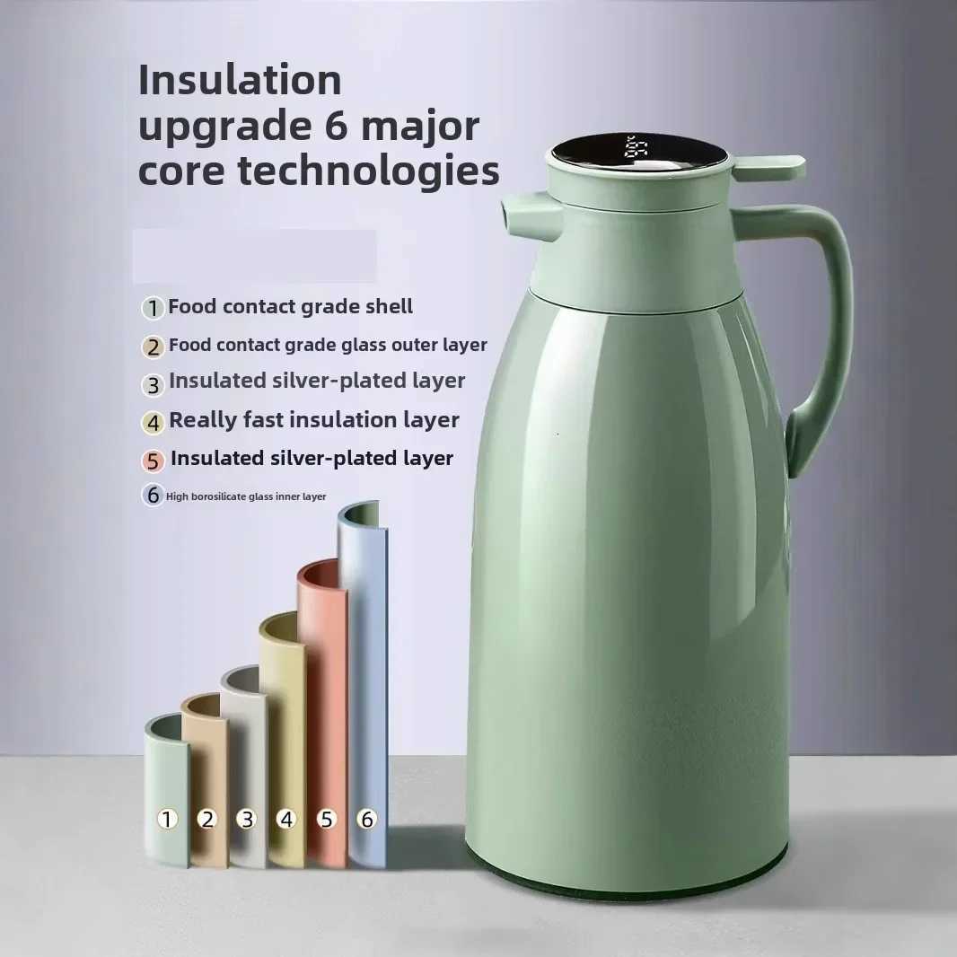 Kitchen Thermal Kettle Household Digital Display Coffee1/13/2L Thermos Glass Liner Vacuum Flasks Large Capacity Water Bottle Y251114