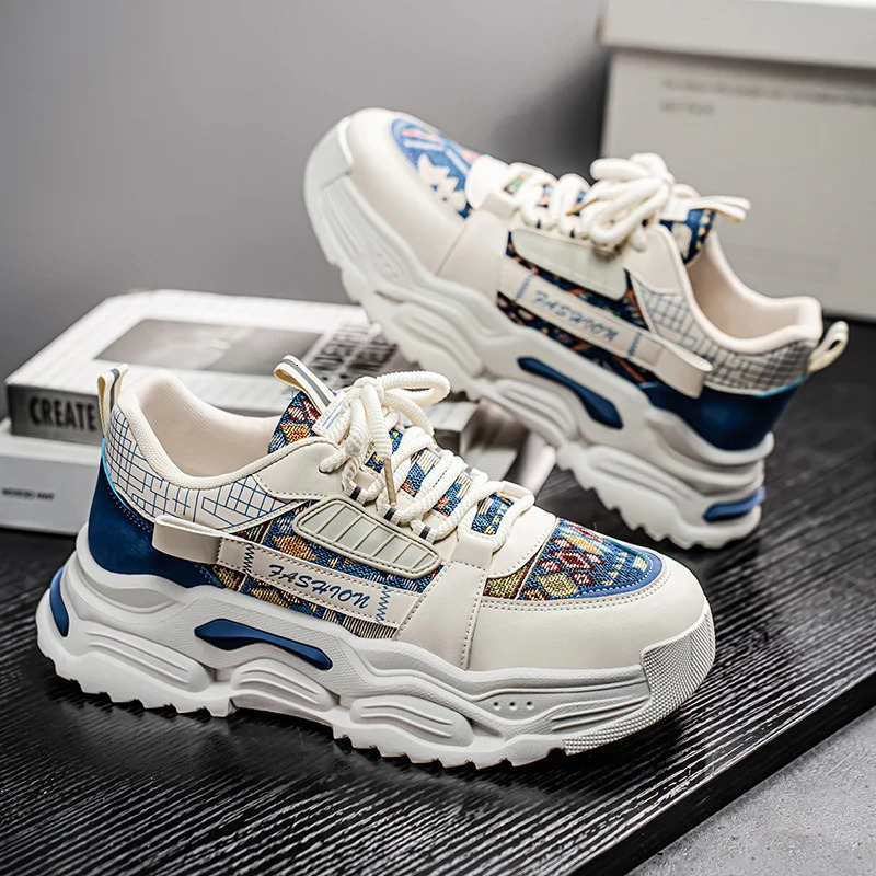 Thick soled spring mens casual white shoes fashion net comfortable mens sports shoes canvas outdoor wear-resistant sports mens shoes 250411