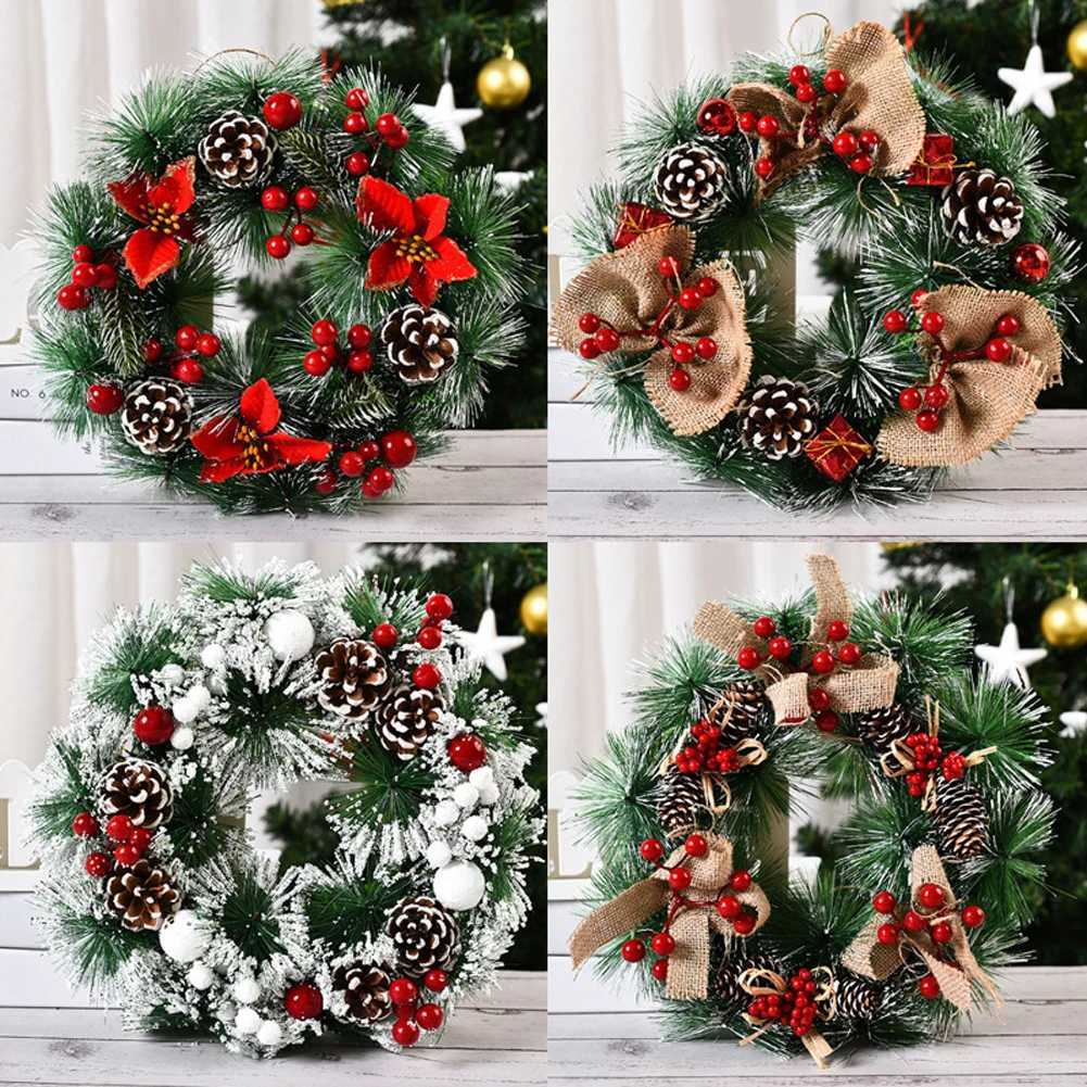 1pc Christmas Wreaths for Front Door Xmas Decorations Winter Wreaths Home Decorative Wreath with Flowers Pine Cones for PartyM251115