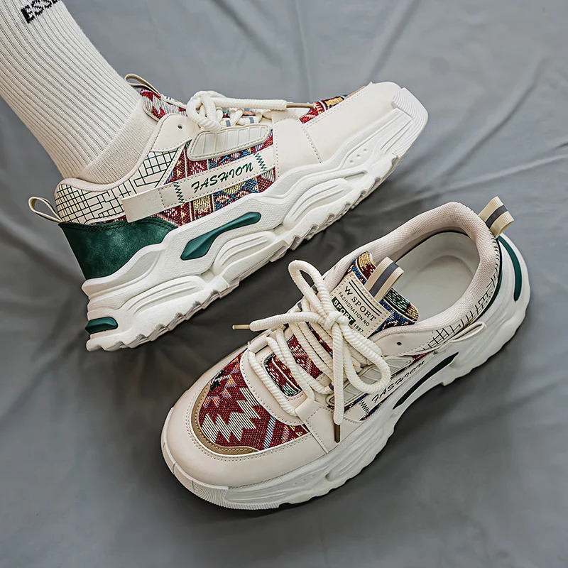 Thick soled spring mens casual white shoes fashion net comfortable mens sports shoes canvas outdoor wear-resistant sports mens shoes 250411