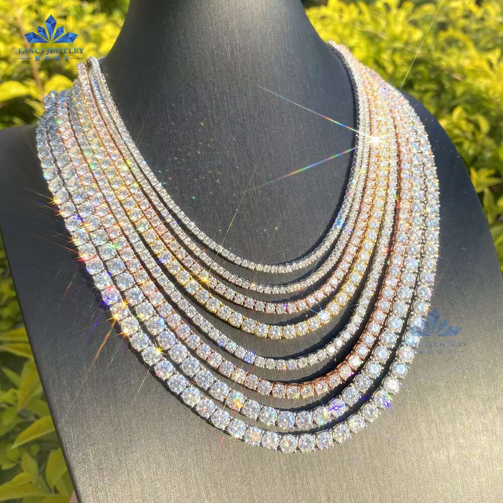 Pass Diamond Tester Hip Hop Jewelry 2.0mm 3mm 4mm 5mm 6.5mm VVS Moissanite Diamond 925 Silver Iced Out Tennis Chain Necklaces