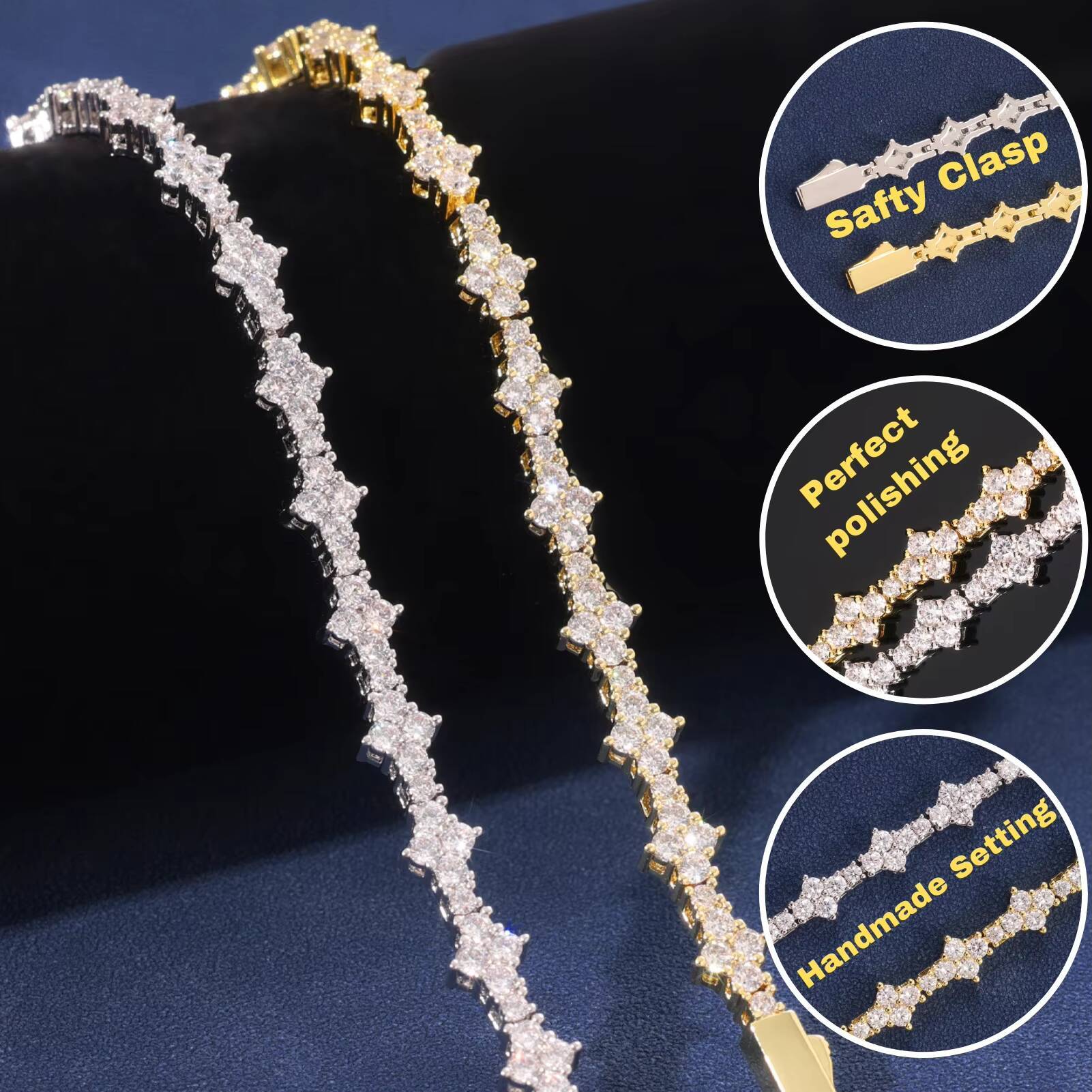 Hip Hop Star Jewelry Hot Sale 3mm 5A Cubic Zirconia Diamond Tennis Chain Brass With 18K Gold Plated Bracelet for Gift Wedding