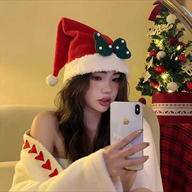 Christmas Santa Hat with Green Bow Red Mitten Shaped Crossbody Bag Set - Plush Festive Accessories for Holiday Look Y251115