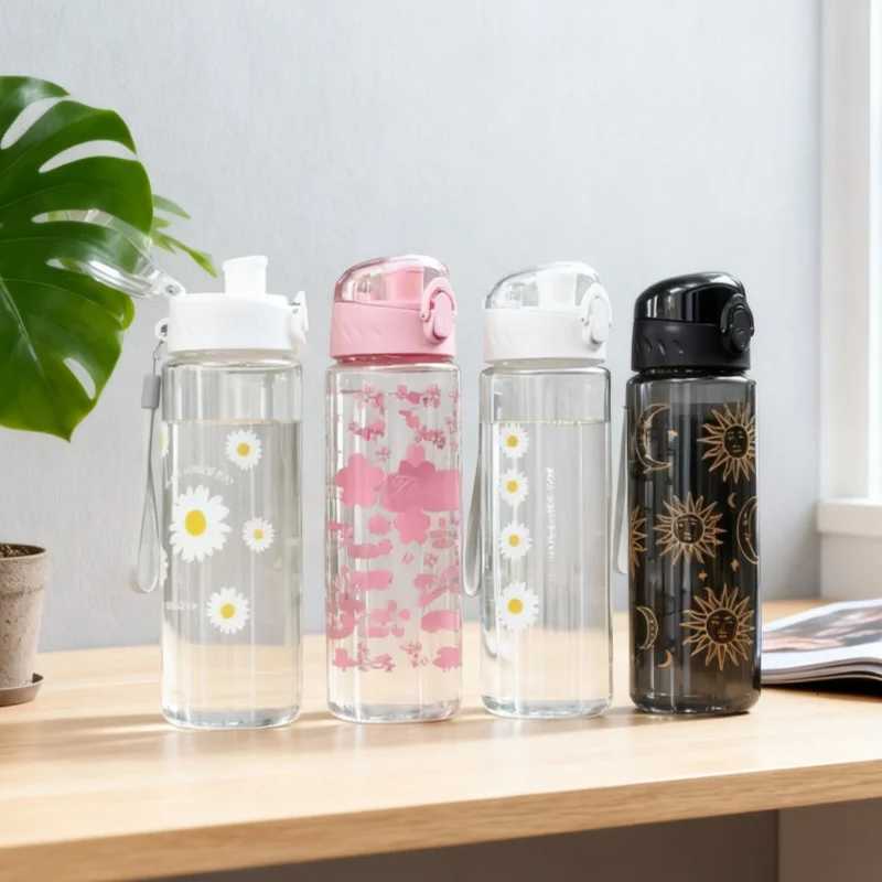 780ML Large Capacity Sports Transparent Water Bottle Leakproof Flower Plastic Drinking Bottles Outdoor Cycling Hiking Gym JugsW251114
