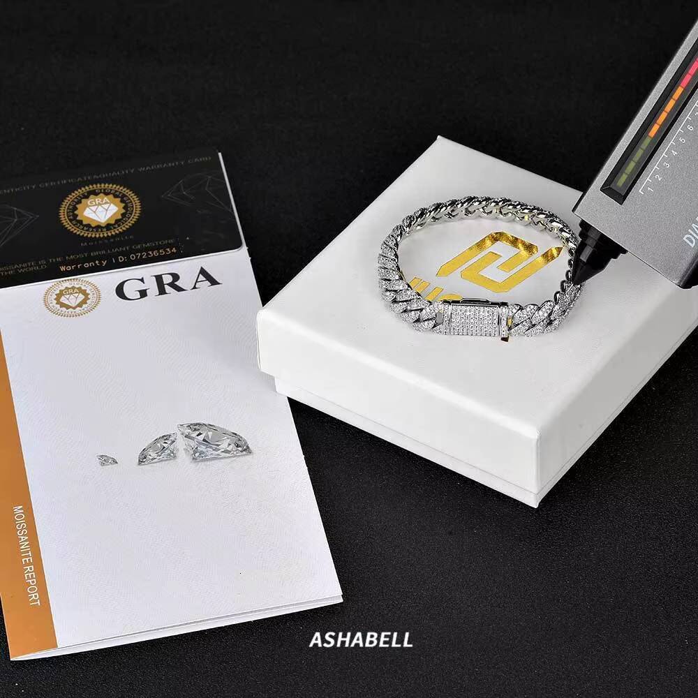 Pass Diamond Tester 925 Silver Moissanite Diamond Miami Cuban Iced Out Chain 18k Gold HipHop Mens Cuban Link Chain Bracelet