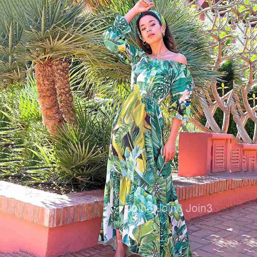 2025 New Spring/summer Womens Dress with Printed One Shoulder Slimming and Slimming Temperament Commuting Long Skirt