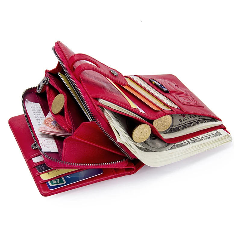 Contacts genuine leather short wallet womens fashionable small coin wallet zipper buckle clip womens wallet Portfel Damski 250410