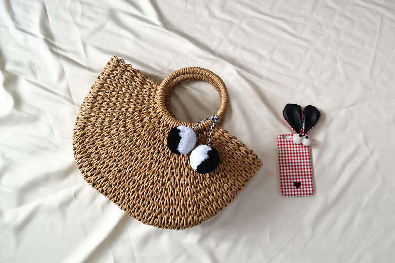 Handmade Beach Bag 2024 New Summer Women's Grass Paper Rope Handbag Half Round Woven Bag Kq2