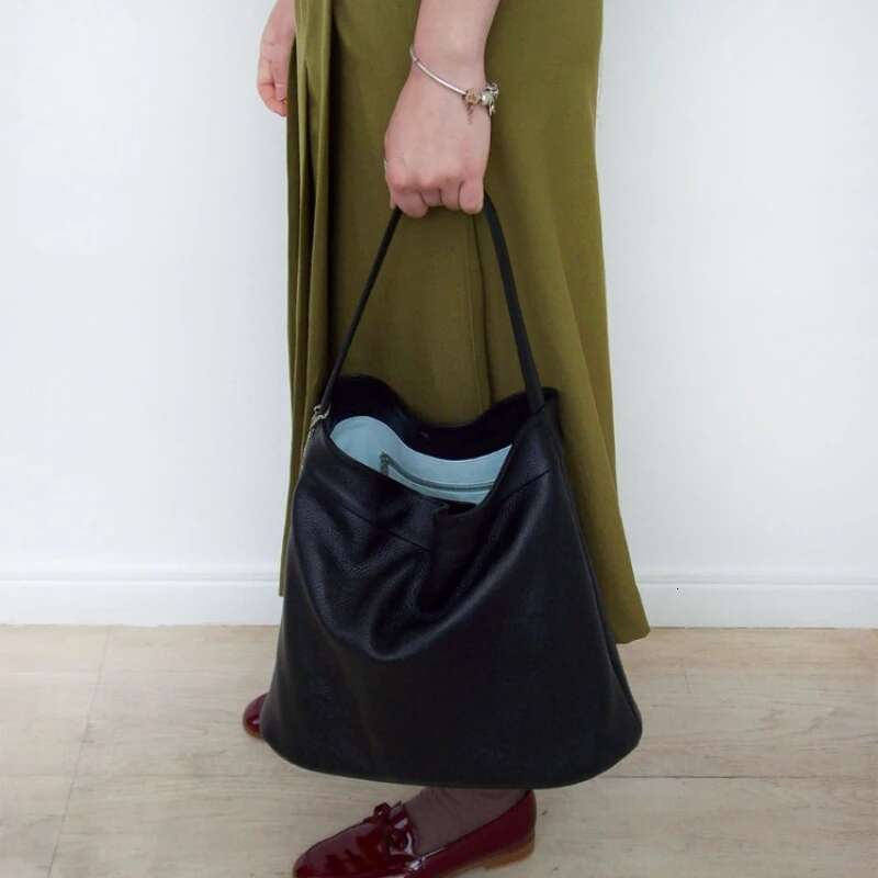 Korean Famous Brands Tobo Women High Quality Black Soft Cow Leather Bucket New Minimalist Casual Large Capacity Tote Bag