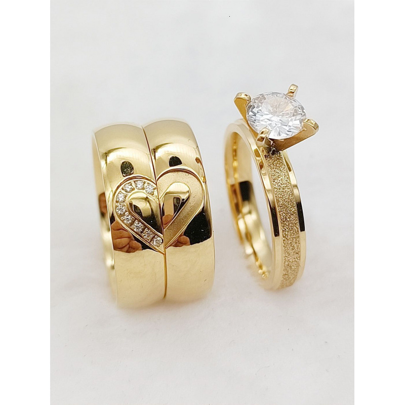 3pcs Wedding Engagement Rings Sets For Men and Women Bridal Lover Alliances 24k Gold Plated Jewery Marriage Couples Ring250821