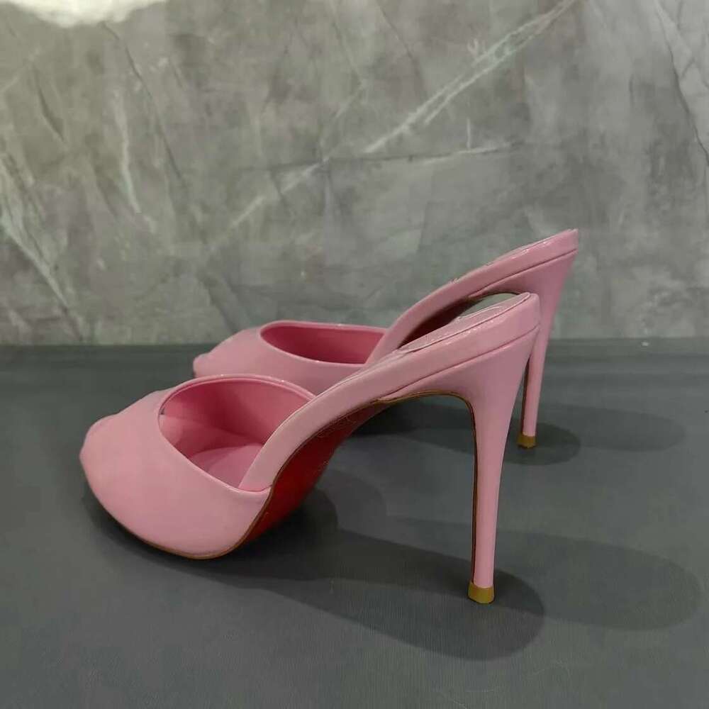 Spring 2025 New Pink Sweet Women High Heels Peep Toe Thin Sole Women's Slippers Slip On Casual And Comfortable Ladies Shoes