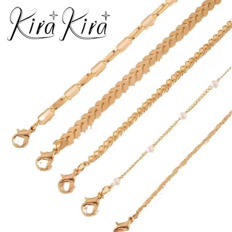 Summer Fashion 5 Pearl Foot Bracelets for Women Multi Layer 250408