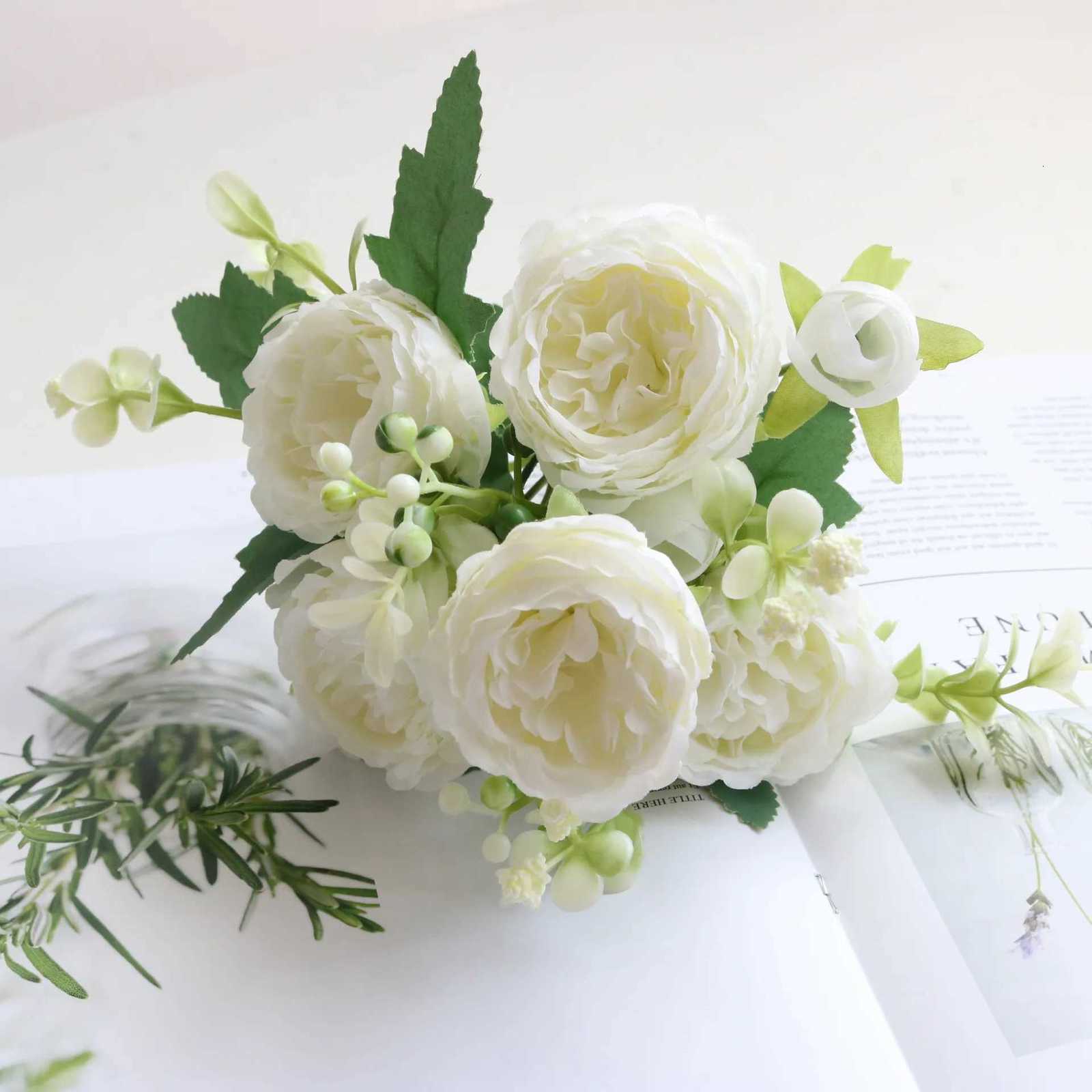 Artificial Flowers Fake Silk White Peonies Used for Home Room Vase Decoration Christmas Wreath Wedding Bouquet Party AccessoriesM251115