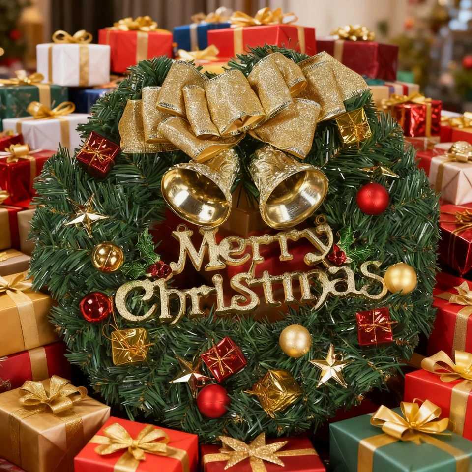 1pc Christmas Wreaths for Front Door Xmas Decorations Winter Wreaths Home Decorative Wreath with Flowers Pine Cones for PartyM251115