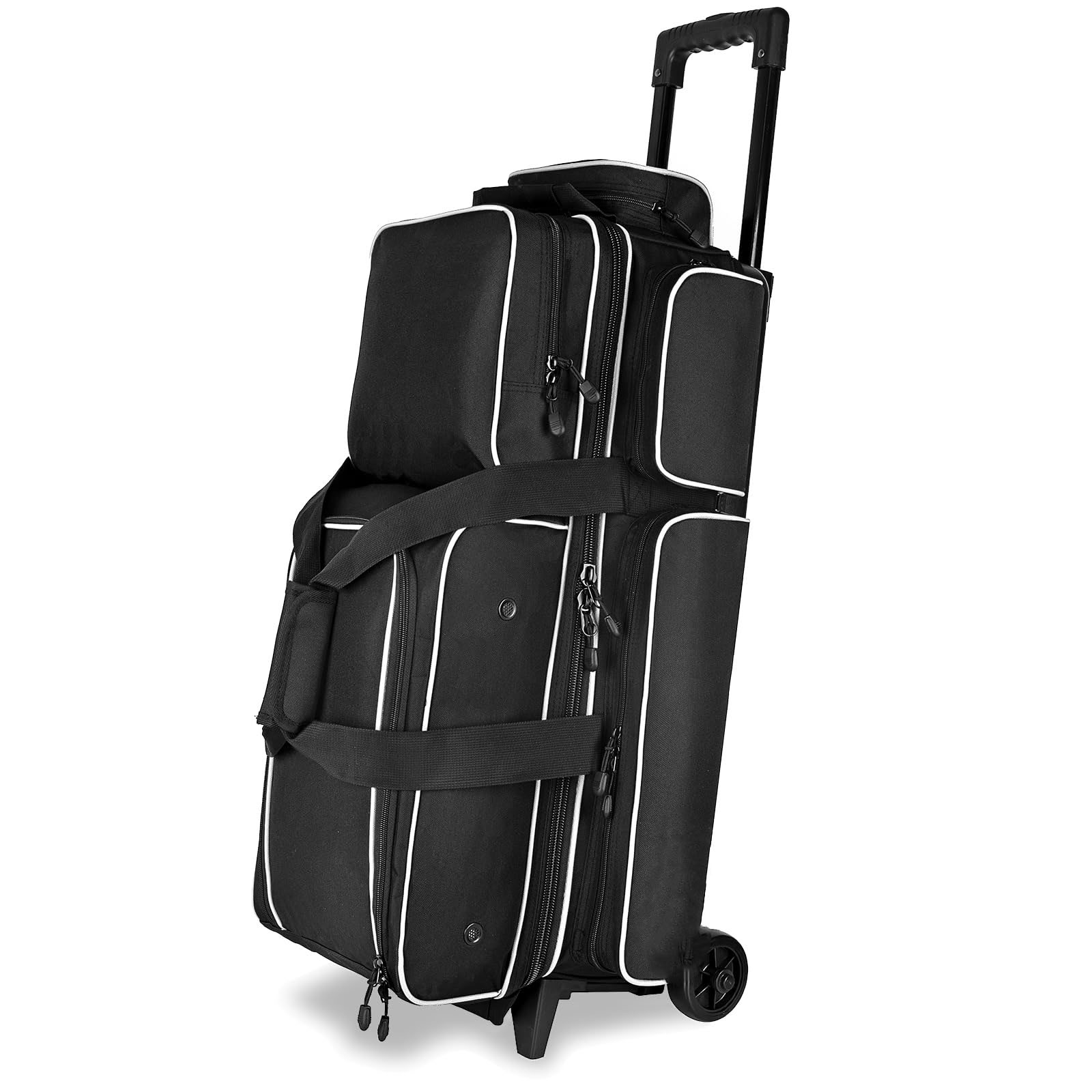 3 Bowling Ball Bag With Wheels - Rolling Bag for Balls & Accessories - Retractable Handle Extends to 38"