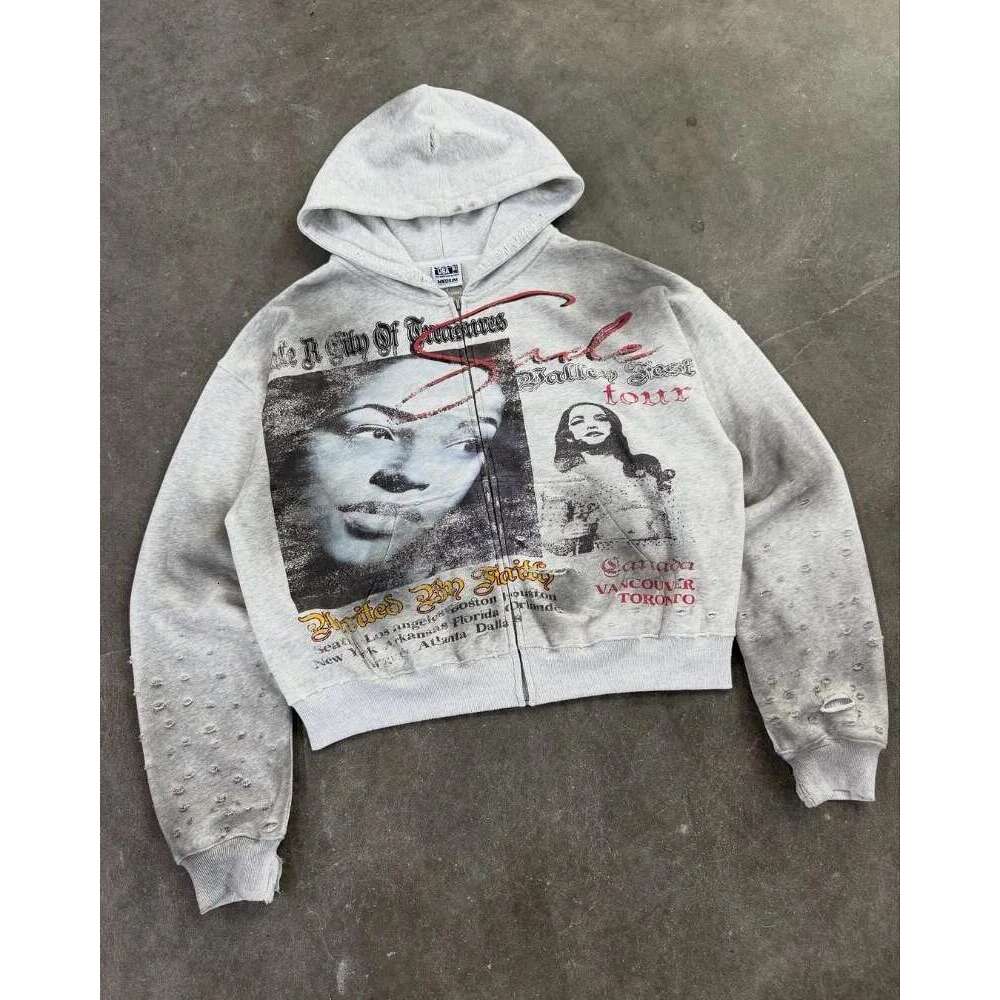 2025 Y2k American Haruku Retro Cartoon Printed Sweatshirt Men Casual Loose Hip Hop Oversized Zipper Hoodie Women