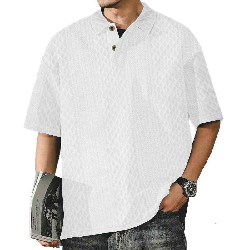 2025 short sleeved polo shirt men's summer knitted jacquard texture oversized loose lapel niche t-shirt