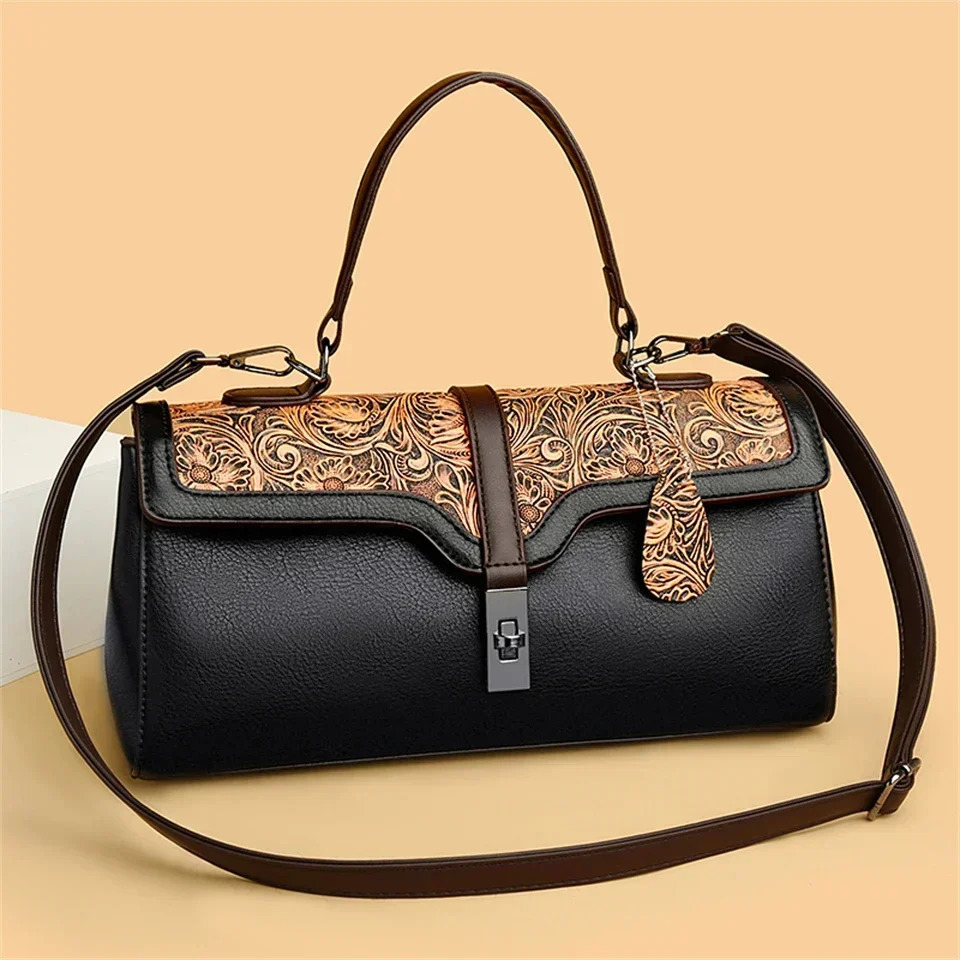 patented leather handbag fashionable floral womens handbag wallet high-quality large capacity womens shoulder bag 250410
