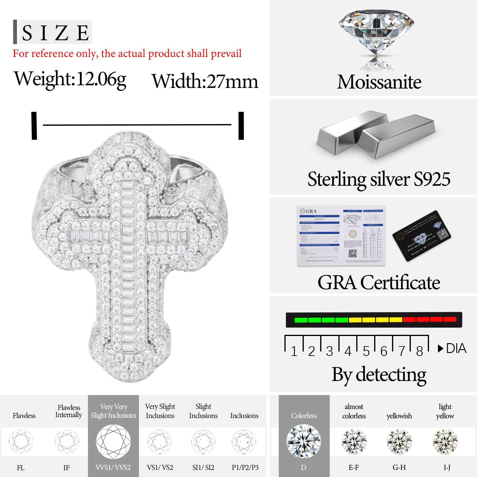 Hip Hop Jewelry 925 Sterling Silver Pass Diamond Tester VVS Baguette Moissanite Custom Iced Out Cross Rings for Men