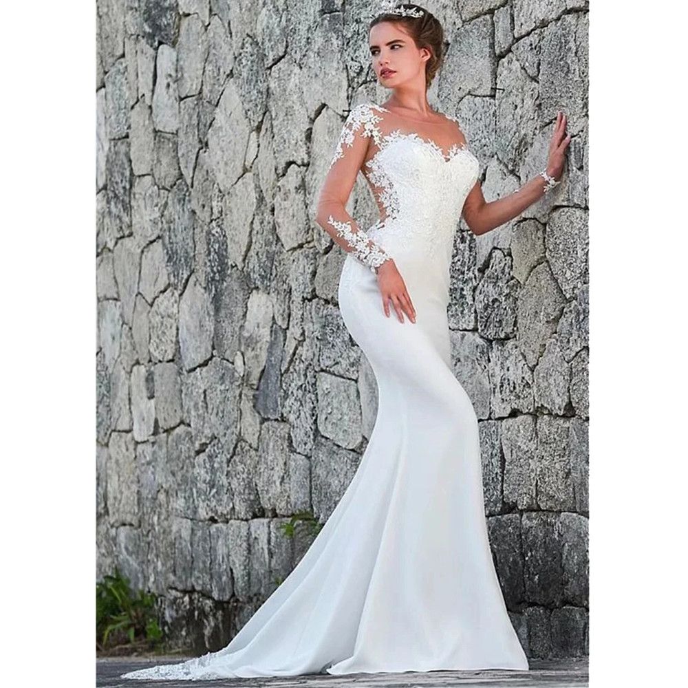 Mermaid V-Neck Wedding Dress For Women 2025 Long Sleeve Appliques Lace Court Train Backless Bridal Gown Vestido De Noiva