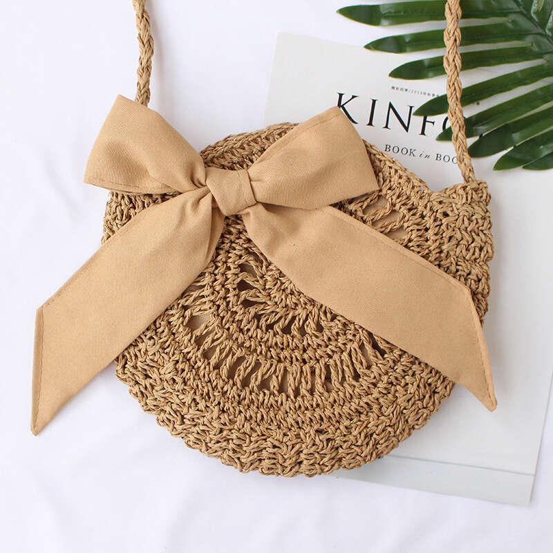 Handmade Beach Bag Grass New Product Single Shoulder Crossbody Beach Woven Japanese Hansen Women's Artistic Simple Bow Small Bag Kq2