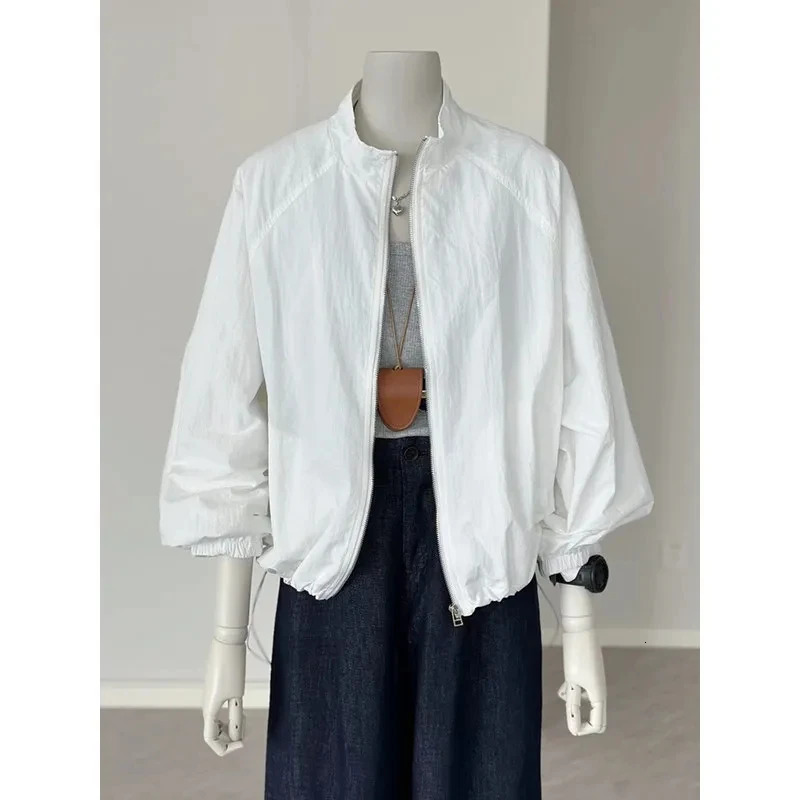 Korean Female Long Sleeved Sunscreen Jacket Spring Summer Women Leisure Sports Jacket Coat Solid Color Thin Style Ladies Outwear 250414