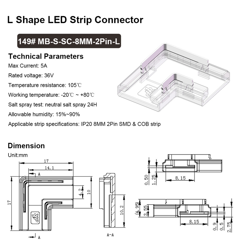 SMD/COB LED strip Connectors solder-free connector 2pin 12V 24V LED crystal connector